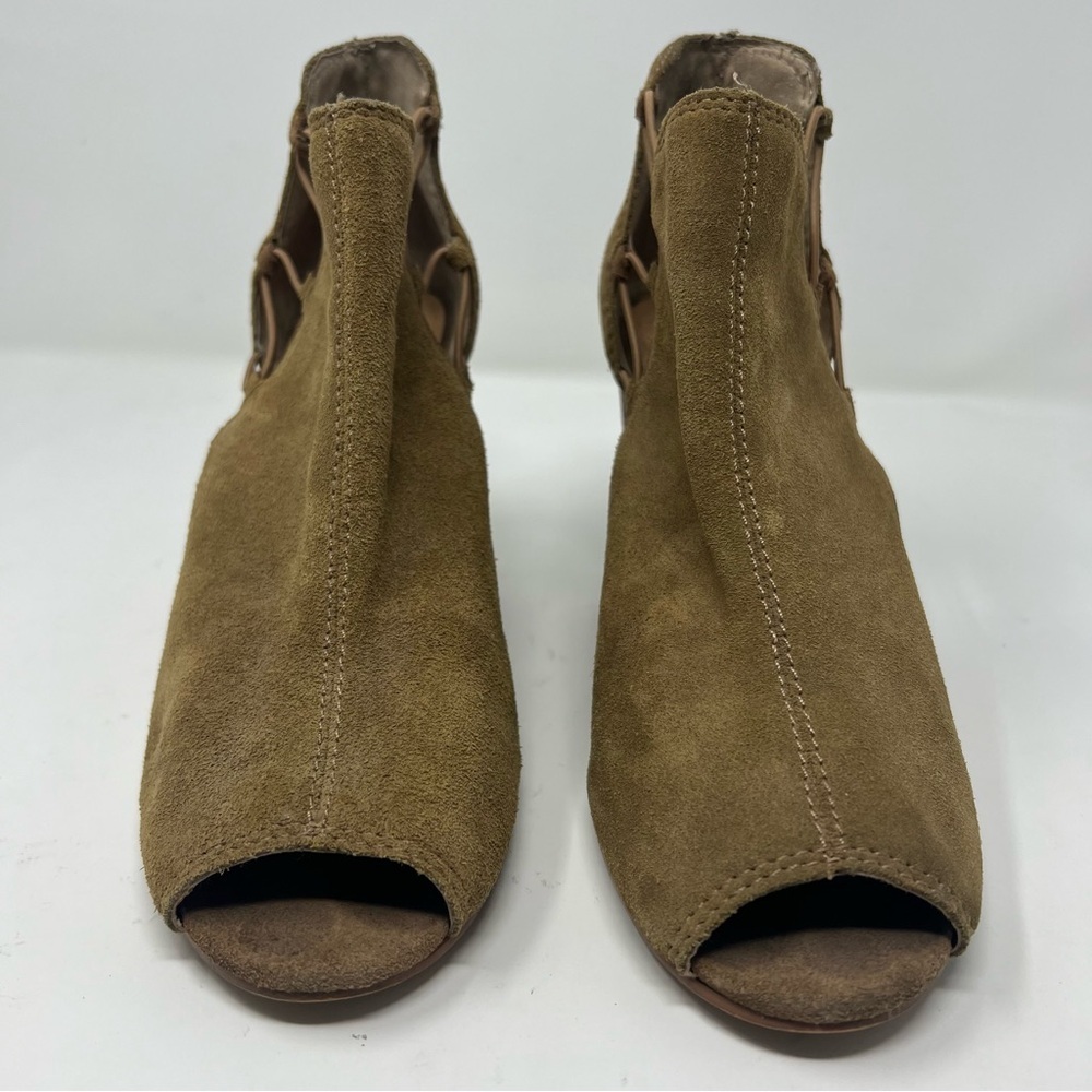 Lucky Brand Size 8.5 Reeves Brown Suede Peep Toe Wedge Bootie - Picture 2 of 10